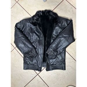 Luxurious Reversible Black Leather Jacket with Fur‎ Elegant Winter Outerwear